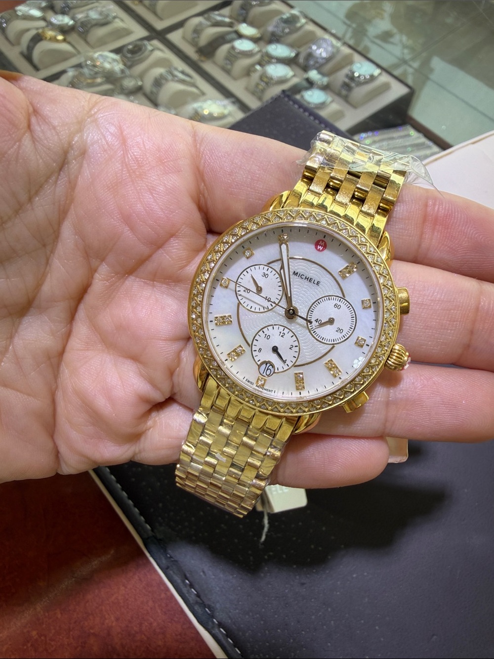 Michele Gold-Tone Diamond Accent Chronograph Watch with White Dial - Picture 14 of 14